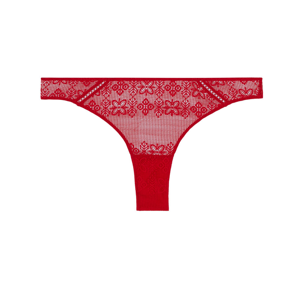 Tanga en dentelle à détail chaine dorée - rouge rouge.