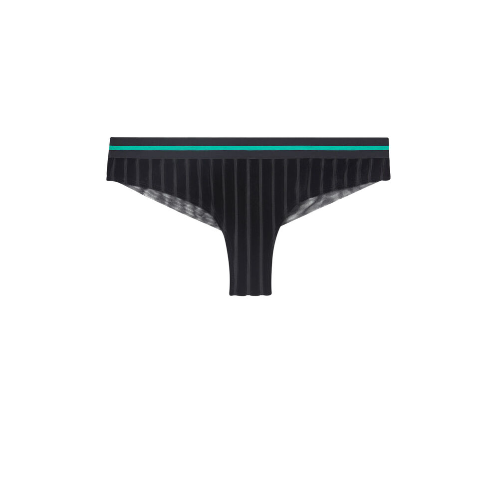 Tanga tulle floqué ribiniz noir.