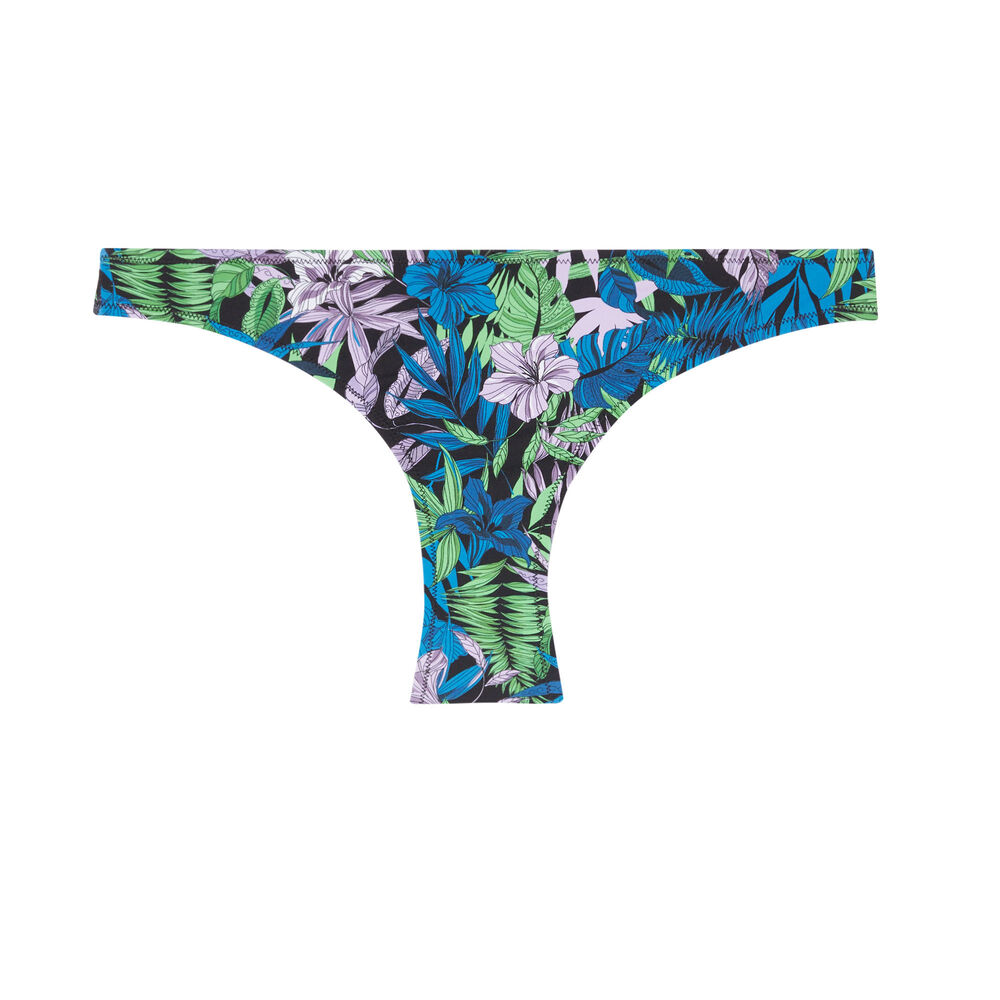 Bas de maillot bain culotte imprimé tropical - noir noir.