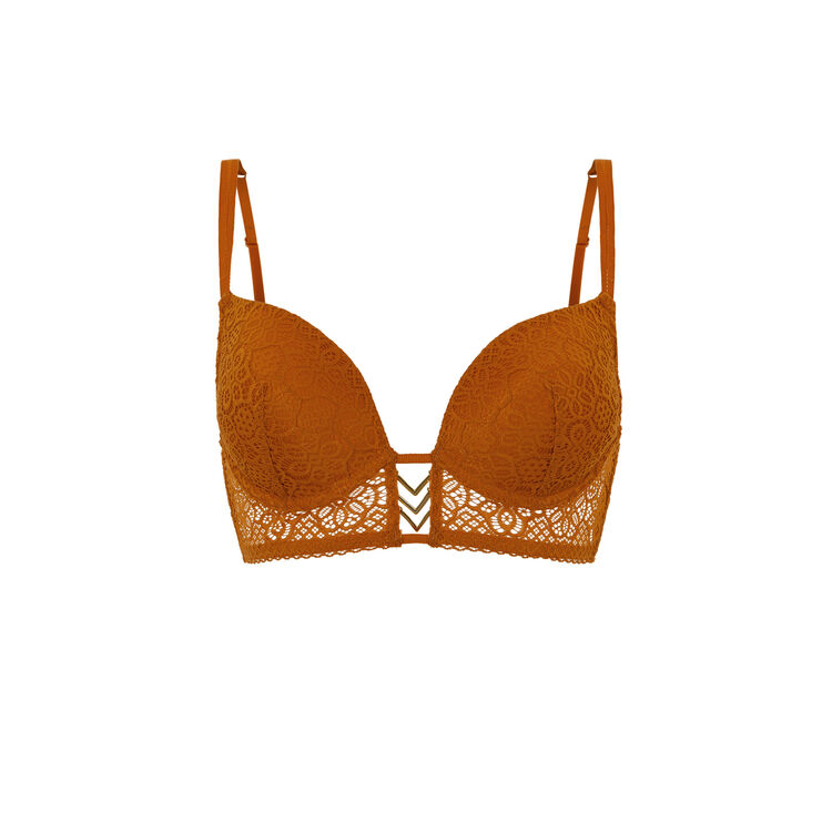 Soutien-gorge bustier push en dentelle détail bijou ethnobiz brique.