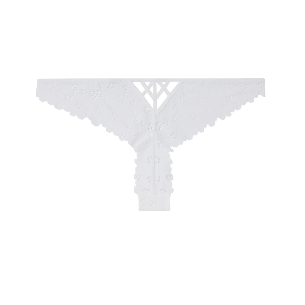 Tanga tout dentelle ajourée - blanc blanc.