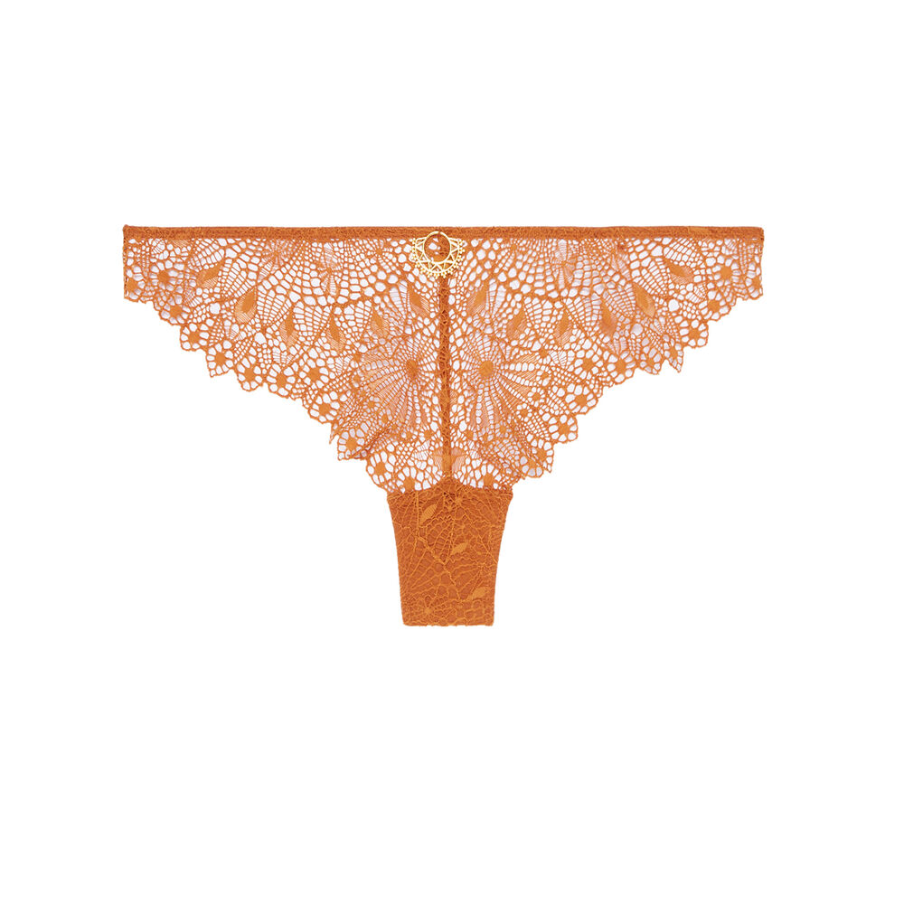 Tanga en dentelle à détail bijou - marron marron.