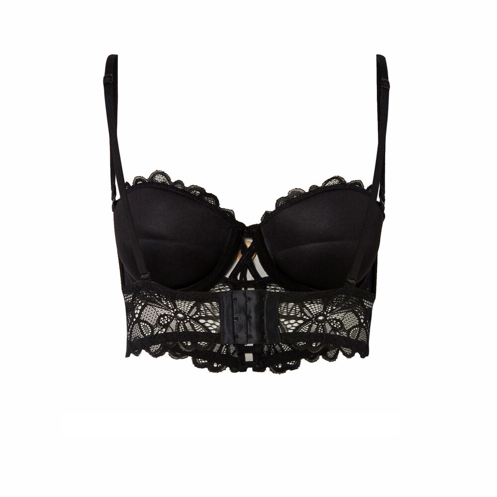 Soutien-gorge bustier push-up détail médaille - noir noir.