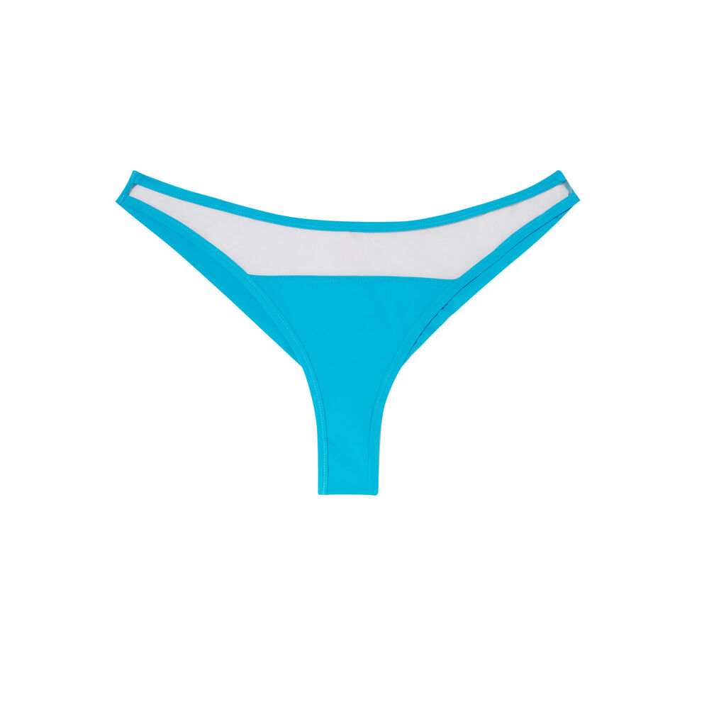 Tanga empiècement tulle high leg - bleu bleu.