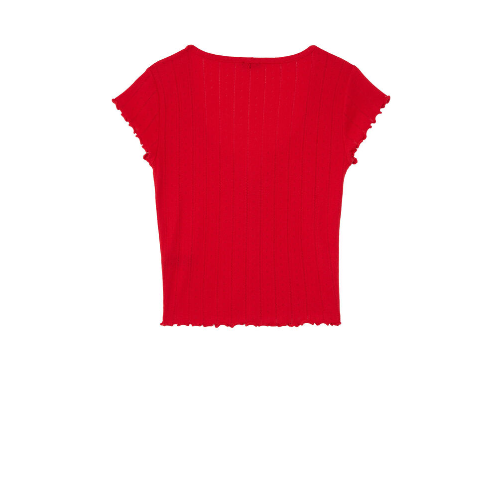 Top à manches courtes maille pointelle - rouge rouge.