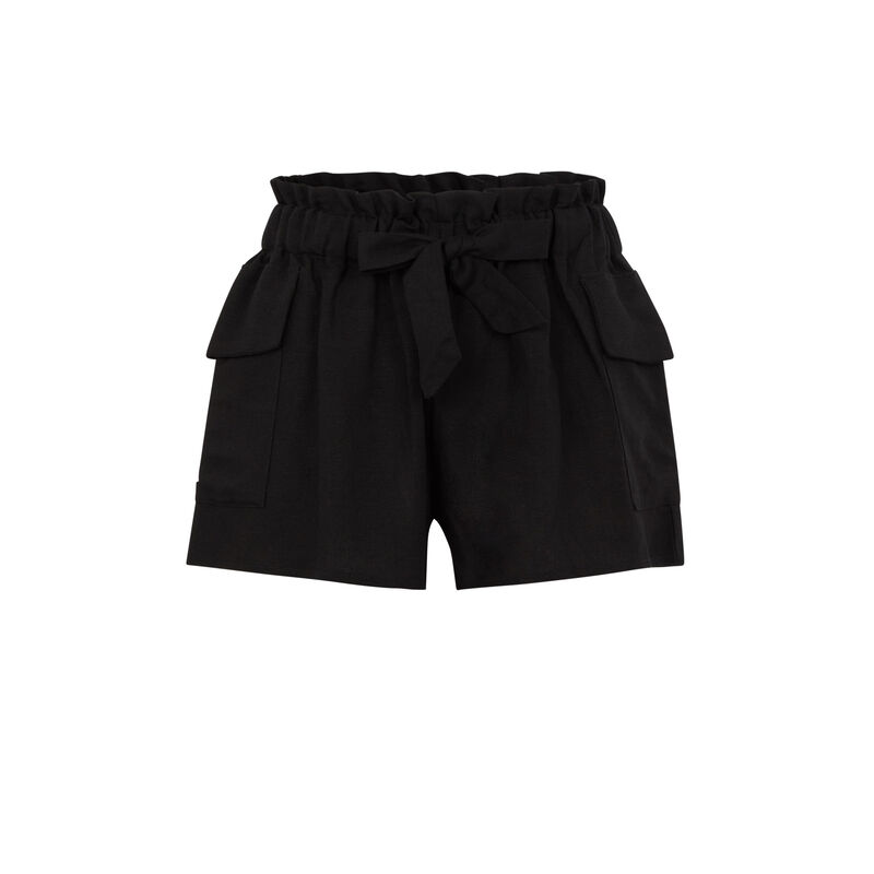 Short à ceinture uni - noir Short à ceinture uni - noir;