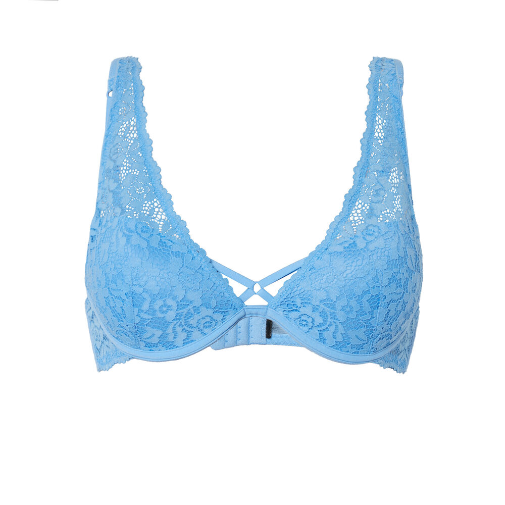 Soutien-gorge ampliforme foulard en dentelle fleurie - bleu bleu.