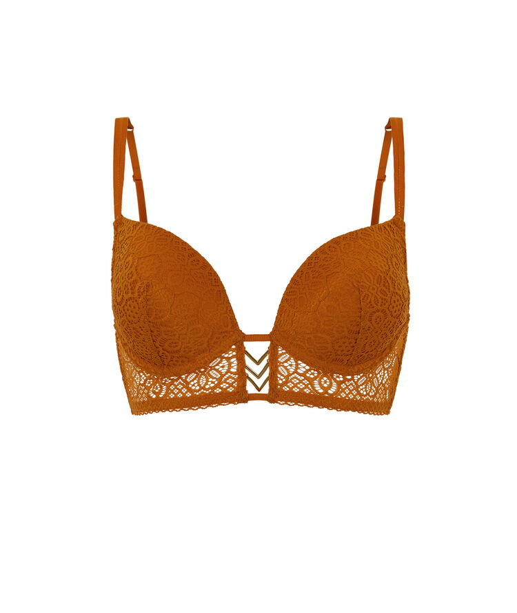 Soutien-gorge bustier push en dentelle détail bijou ethnobiz brique.