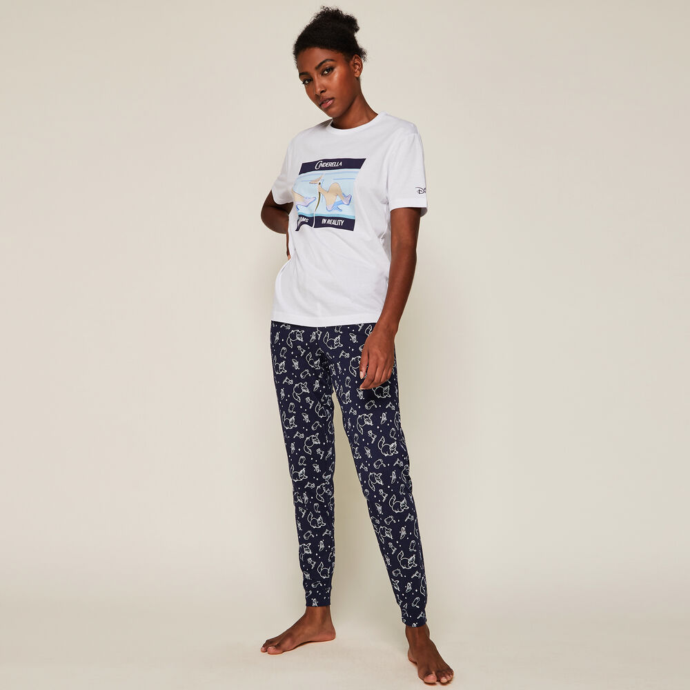 Pantalon à motifs licence cendrillon bleu marine.