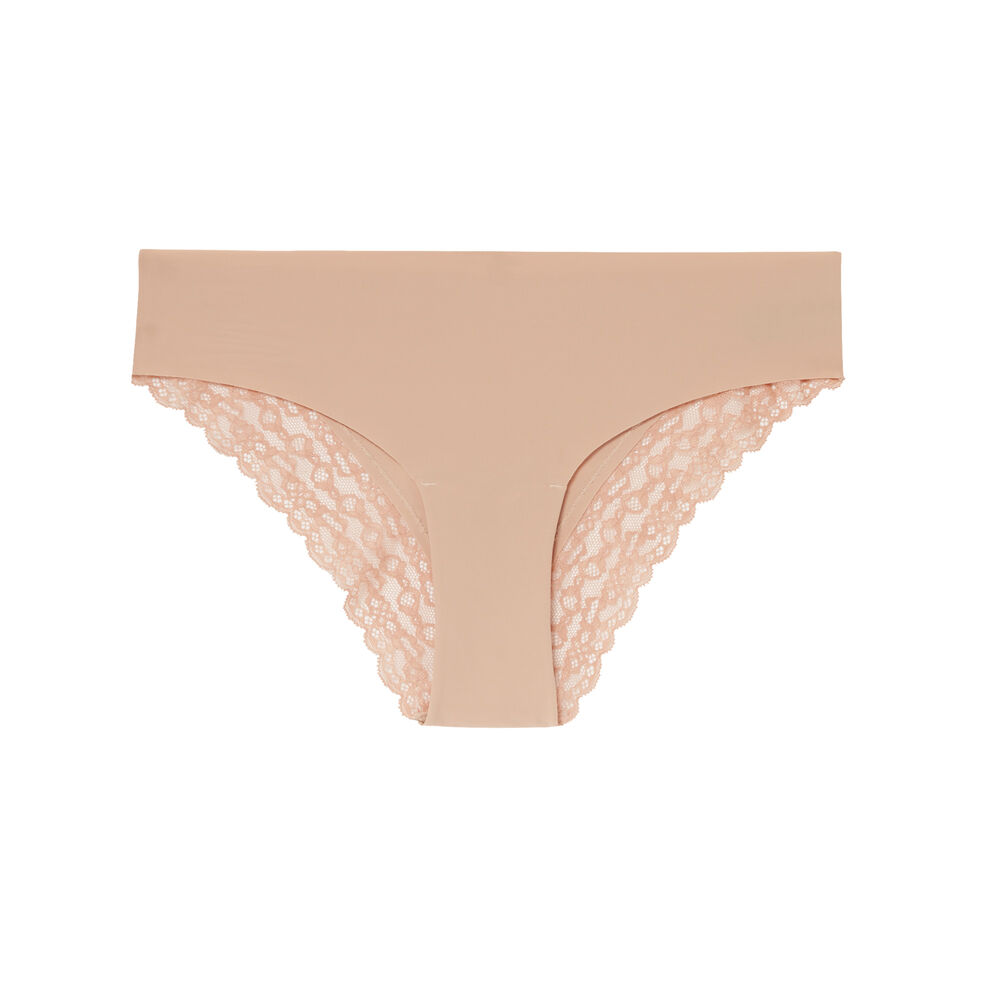 Culotte en micro et dentelle - nude beige.