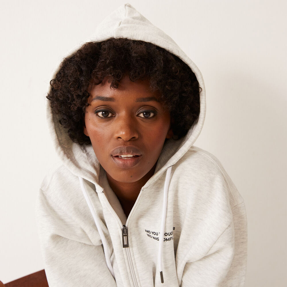 Veste zippée à capuche à message - écru ecru.