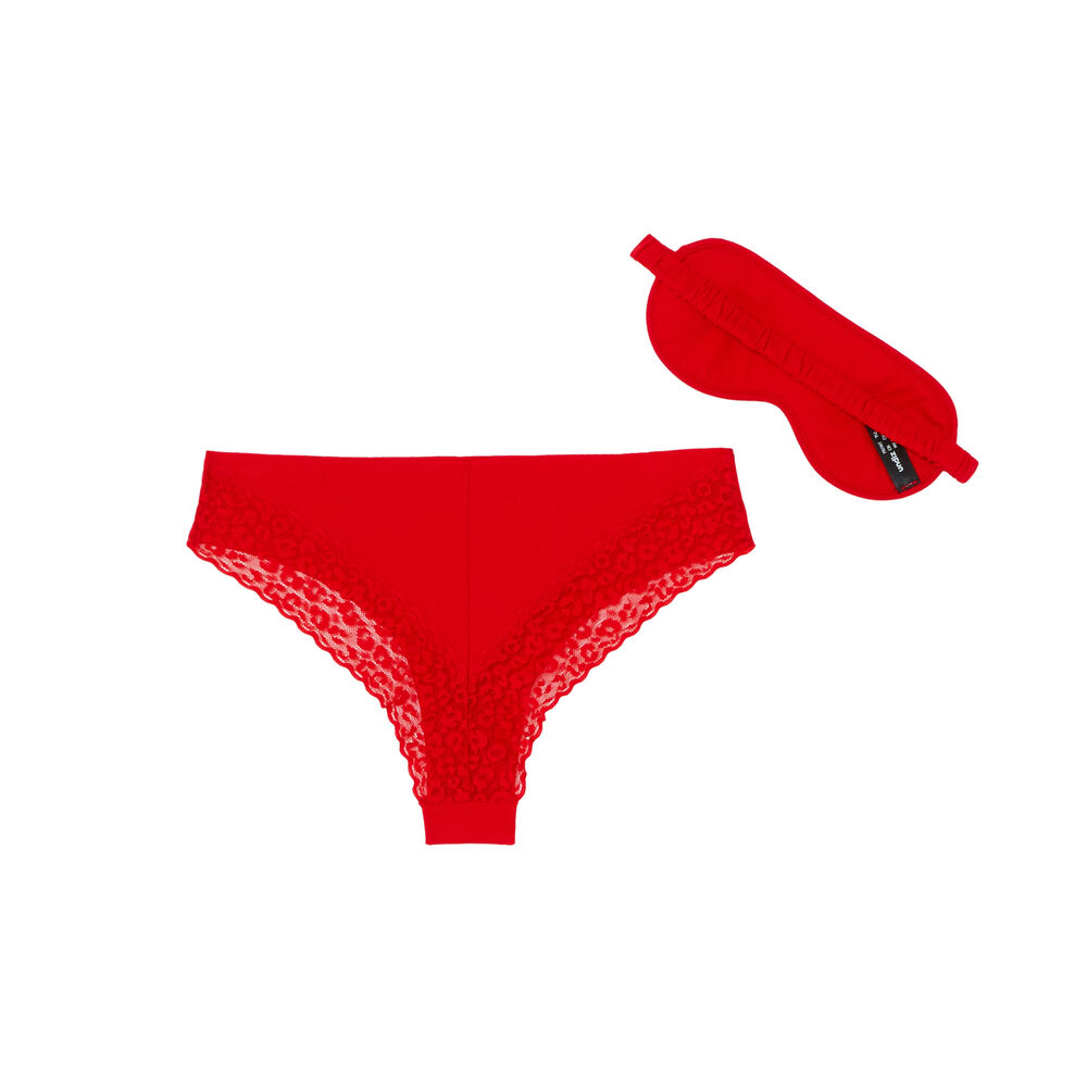 Set masque et culotte à imprimé too hot for you - rouge rouge.