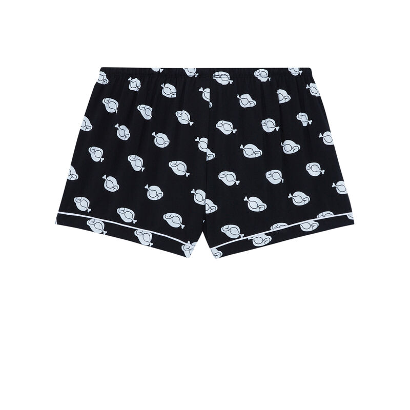 short satiné imprimé dinde de Noël - noir short satiné imprimé dinde de Noël - noir;