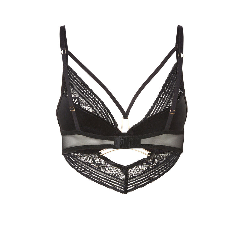 Soutien-gorge push-up à détails liens et bijou - noir noir.