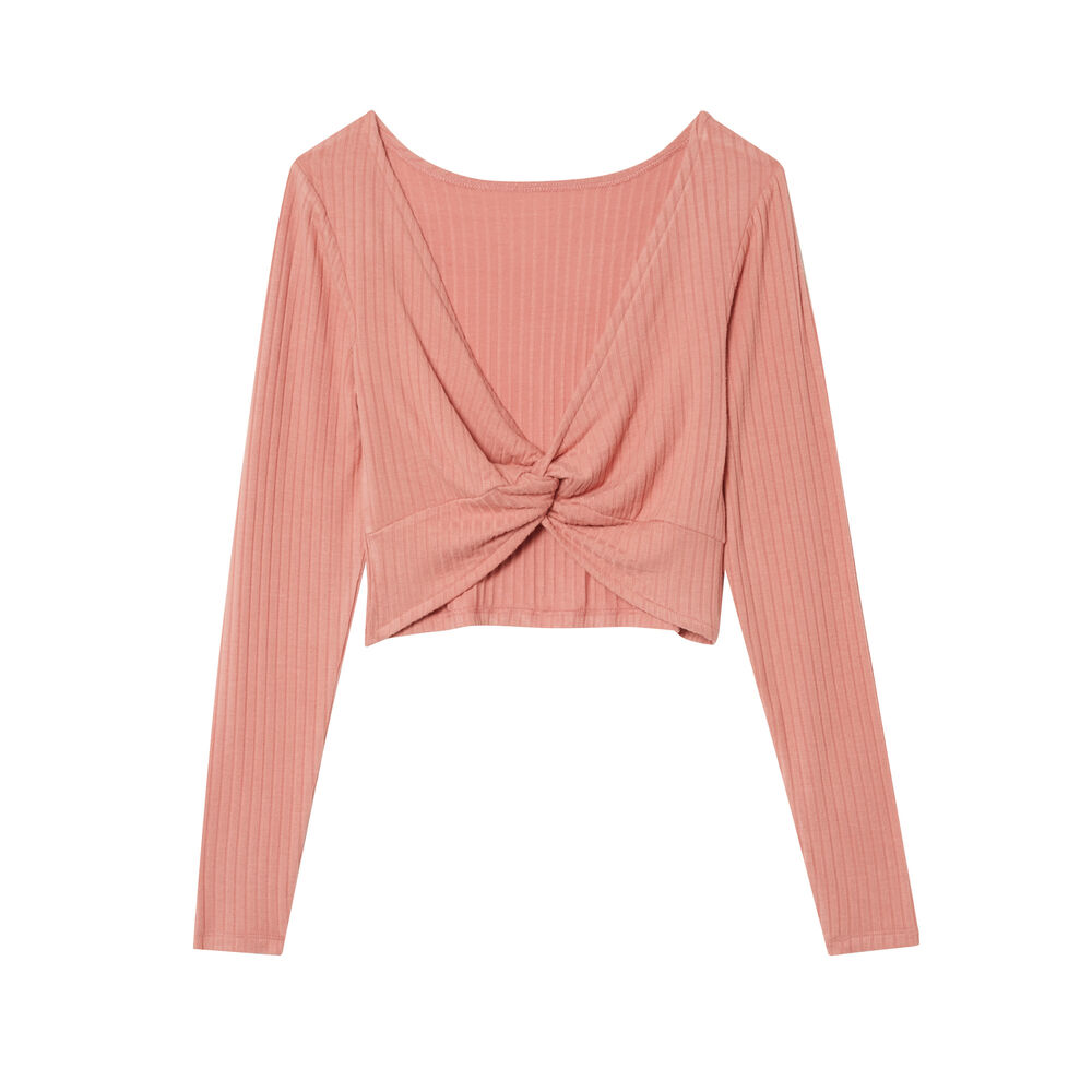 Top effet nœud porté réversible - rose nude rose.