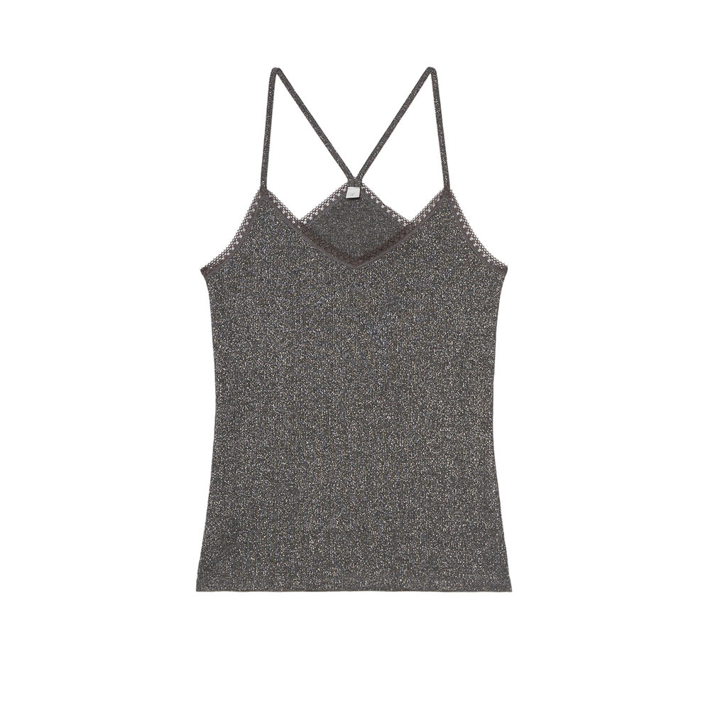 Top à fines bretelles en jersey brillant - gris foncé gris.