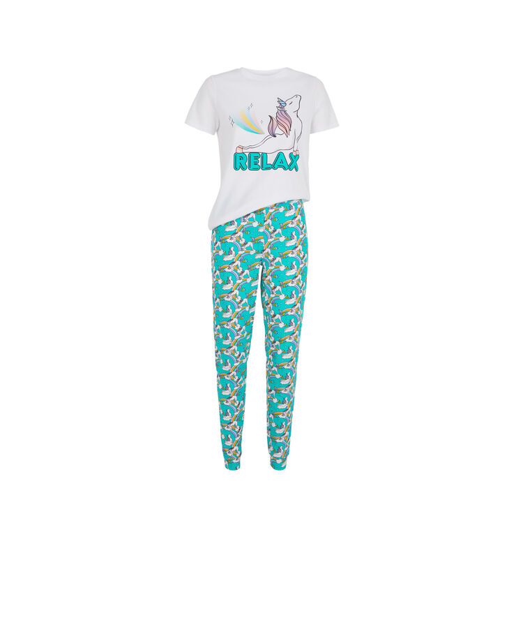 Set pyjama top + pantalon print licorne licornaxiz blanc.