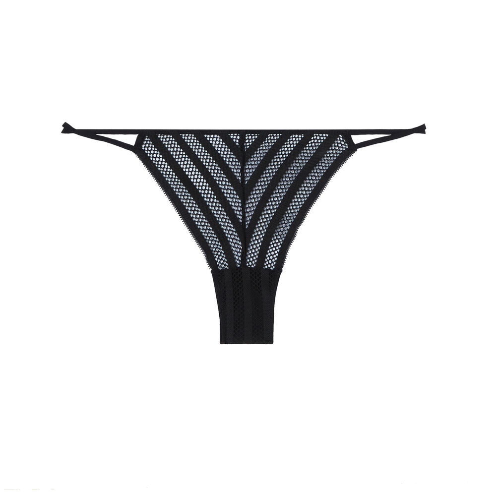 Tanga en résille et liens - noir noir.