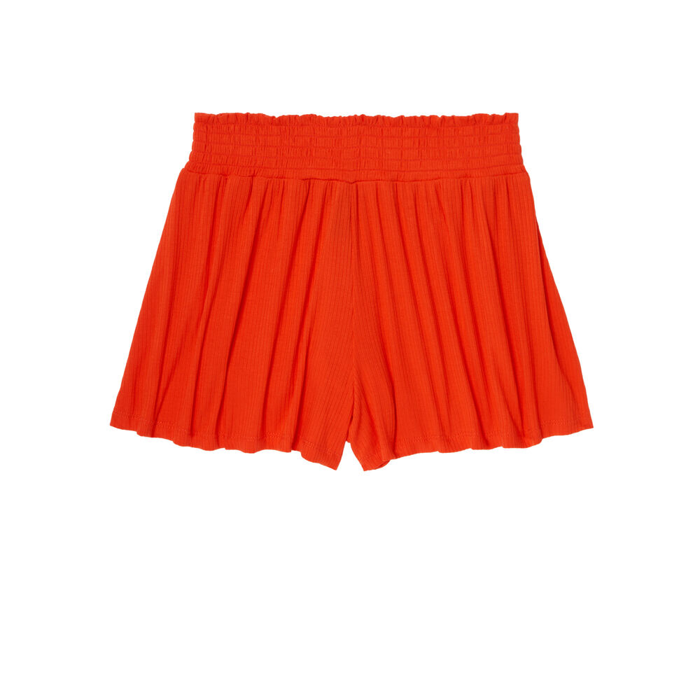 Short cotelé à ceinture froncée - corail corail.