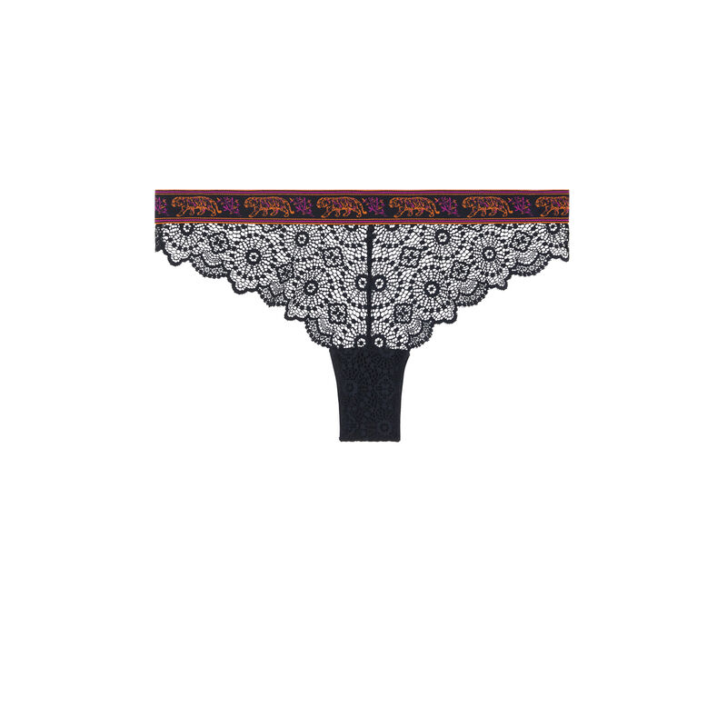 Tanga en dentelle détail broderie sendaiz noir.