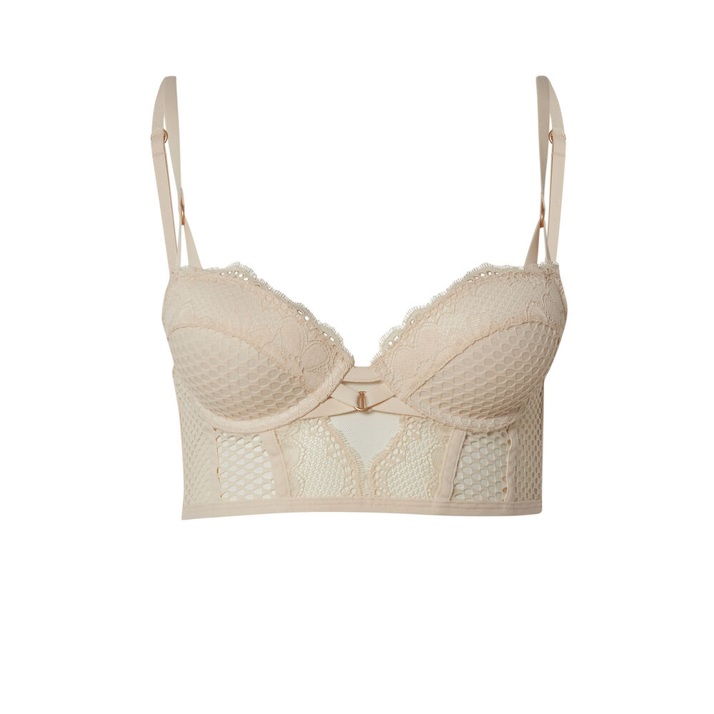 Soutien-gorge push-up bustier dentelle ajourée - écru ecru.