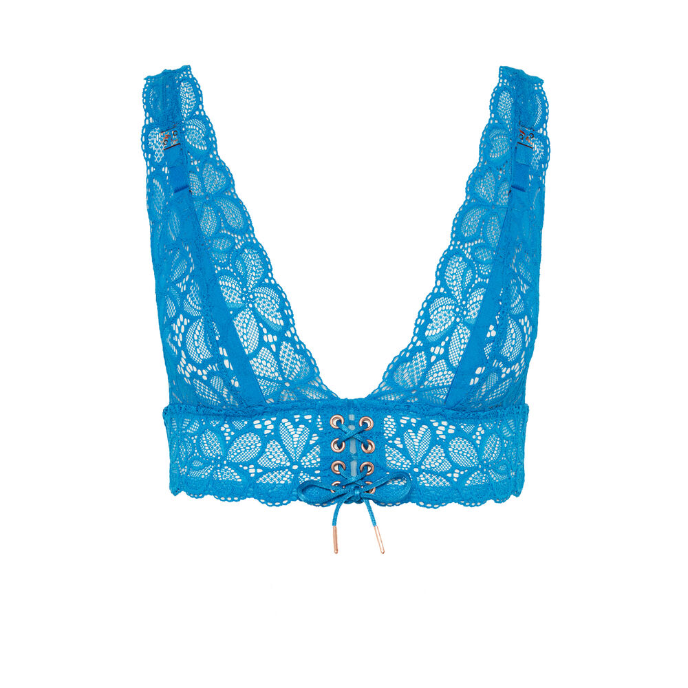 Soutien-gorge triangle à détail corset - bleu bleu.