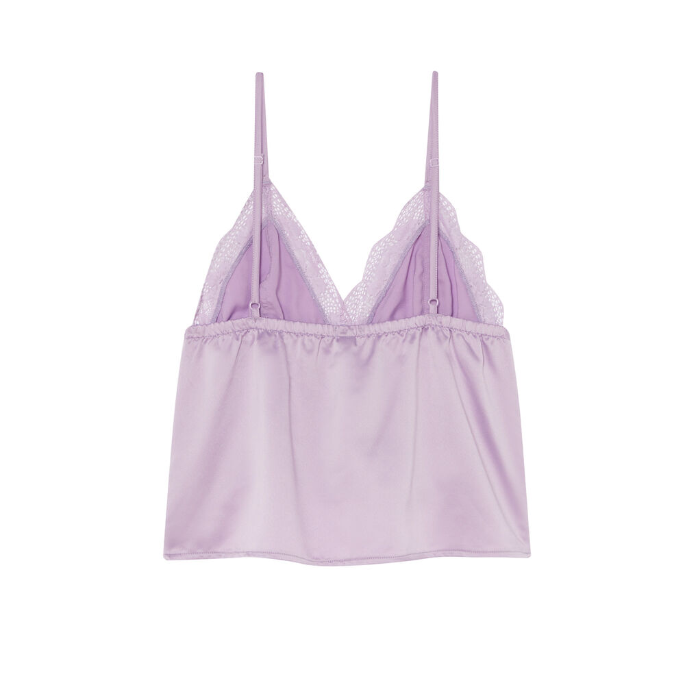 Top satiné et bords en dentelle - lilas violet.