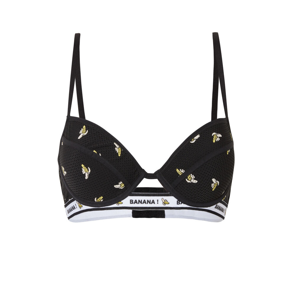 Soutien-gorge ampli en tulle à motifs bananes - noir noir.