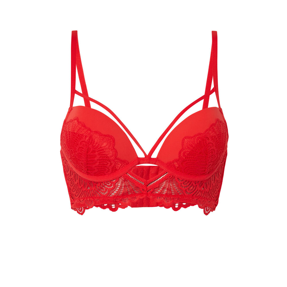 Soutien-gorge push-up ajouré liens croisés - rouge rouge.