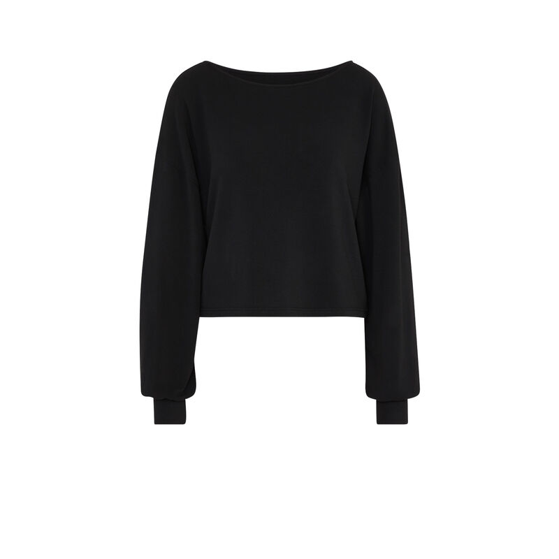 Sweat col bateau détail broderie doguipiz noir.