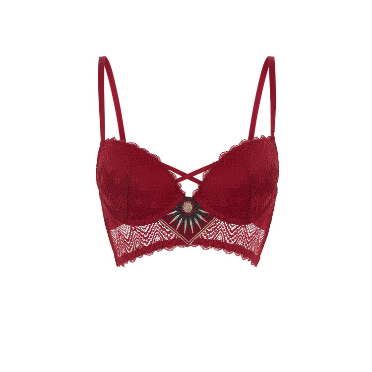 Soutien-gorge bustier push détail broderie horoscopiz bordeaux.
