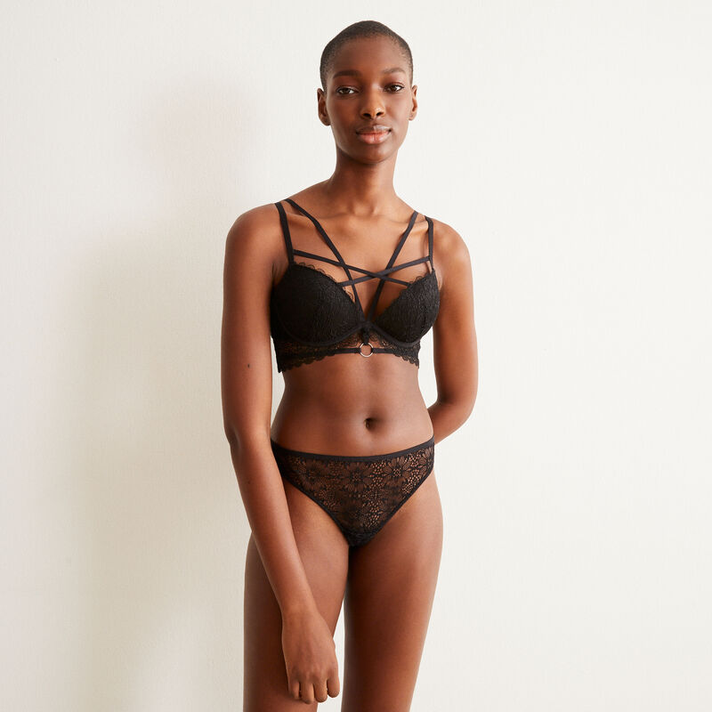 tanga à dentelle avec liens - noir tanga à dentelle avec liens - noir;