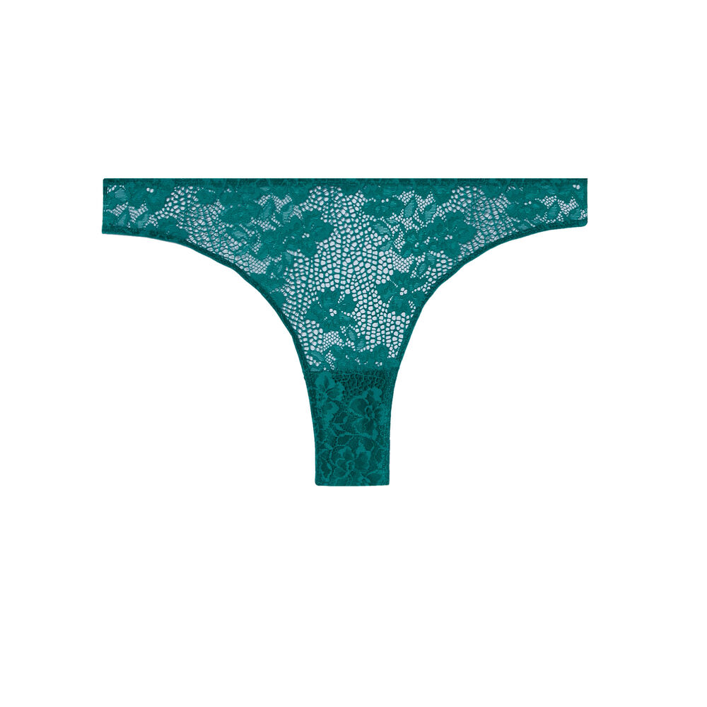 Tanga en dentelle détail laçage - vert vert.