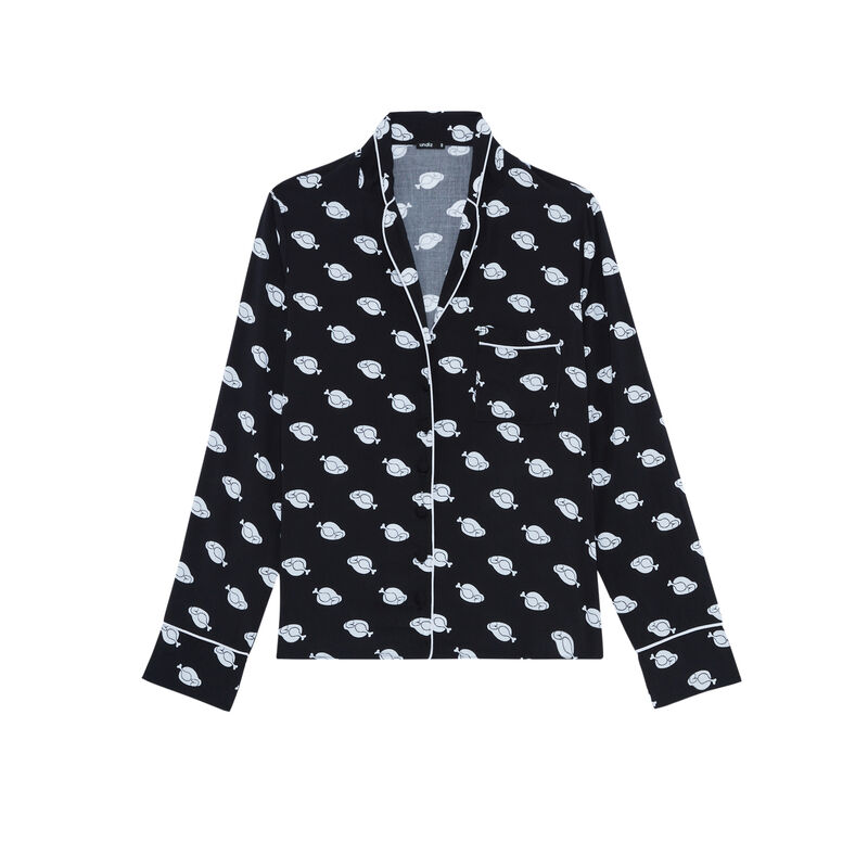 Chemise satinée imprimé dinde de Noël - noir Chemise satinée imprimé dinde de Noël - noir;