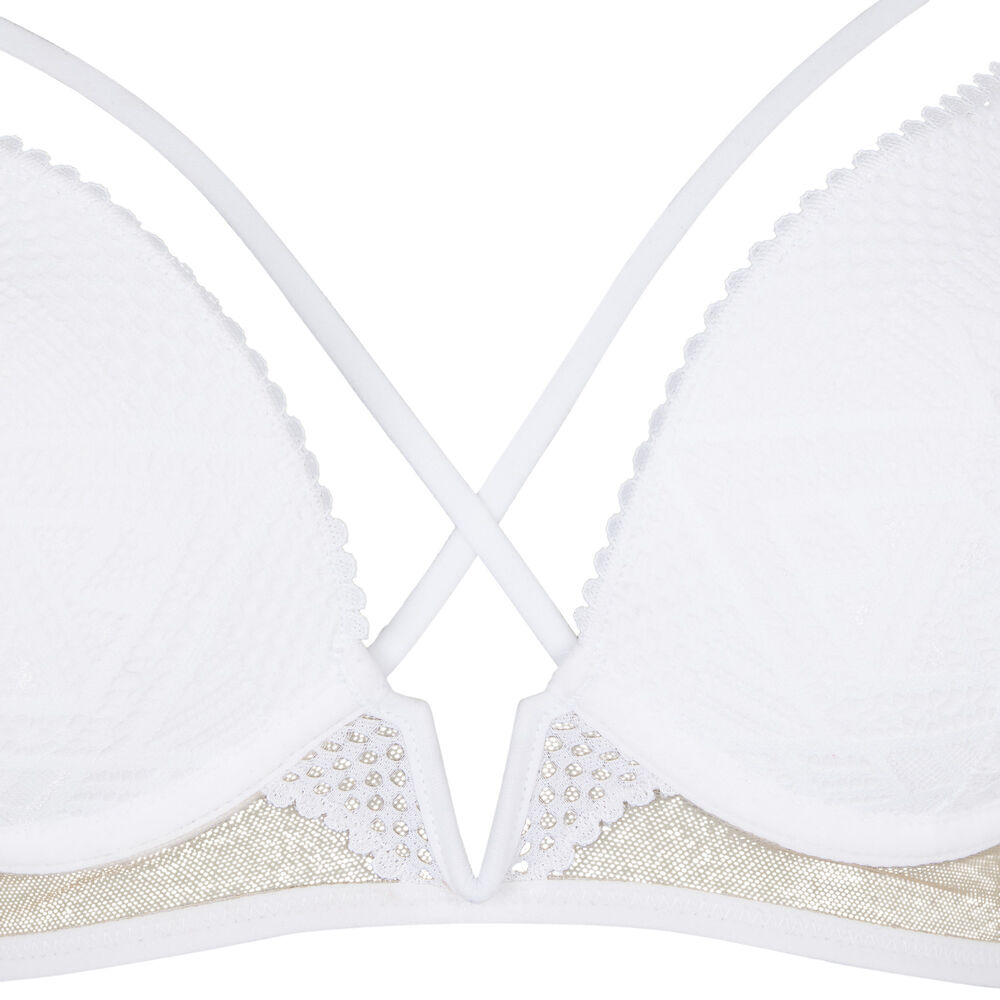 Soutien-gorge push-up bustier dentelle - blanc blanc.