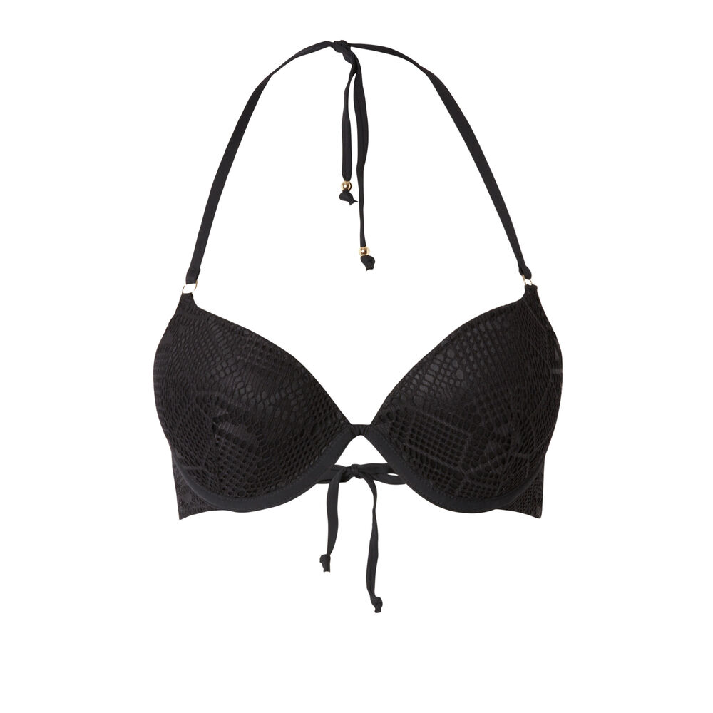 Haut de maillot push-up crochet dos nu - noir noir.