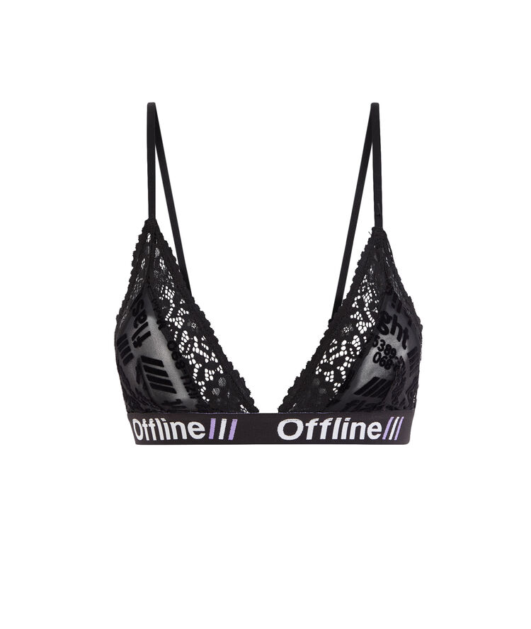 Soutien-gorge triangle sans armature tulle floqué pelliculiz noir.