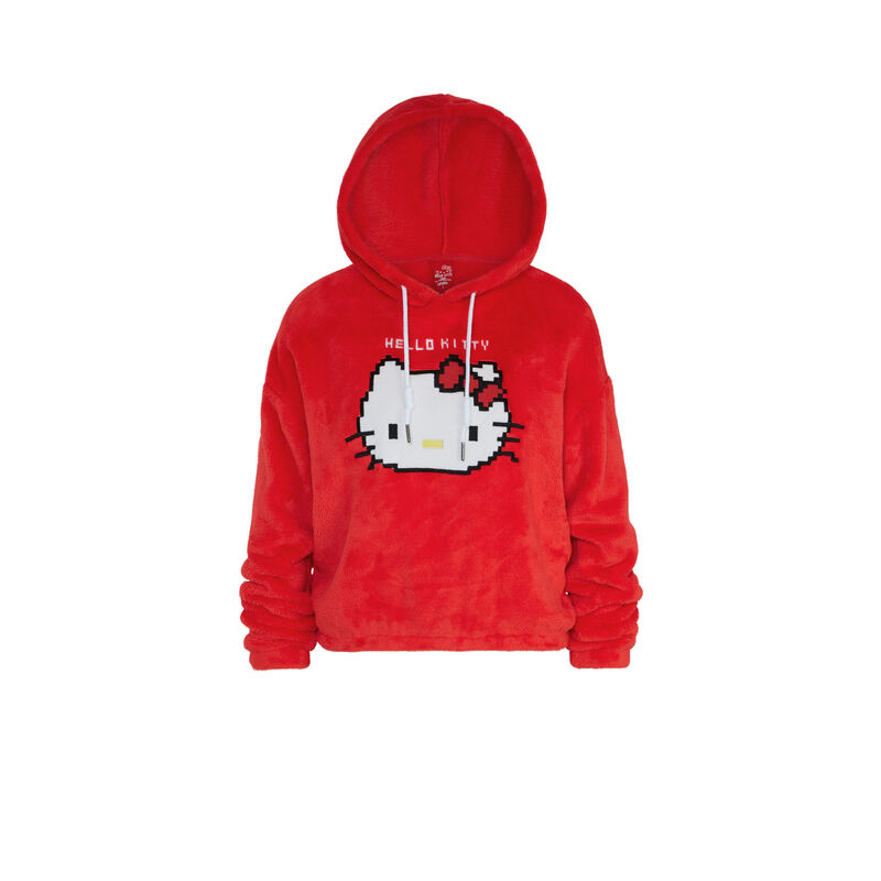 Sweat polaire à capuche print hello kitty hellokittiz rouge.