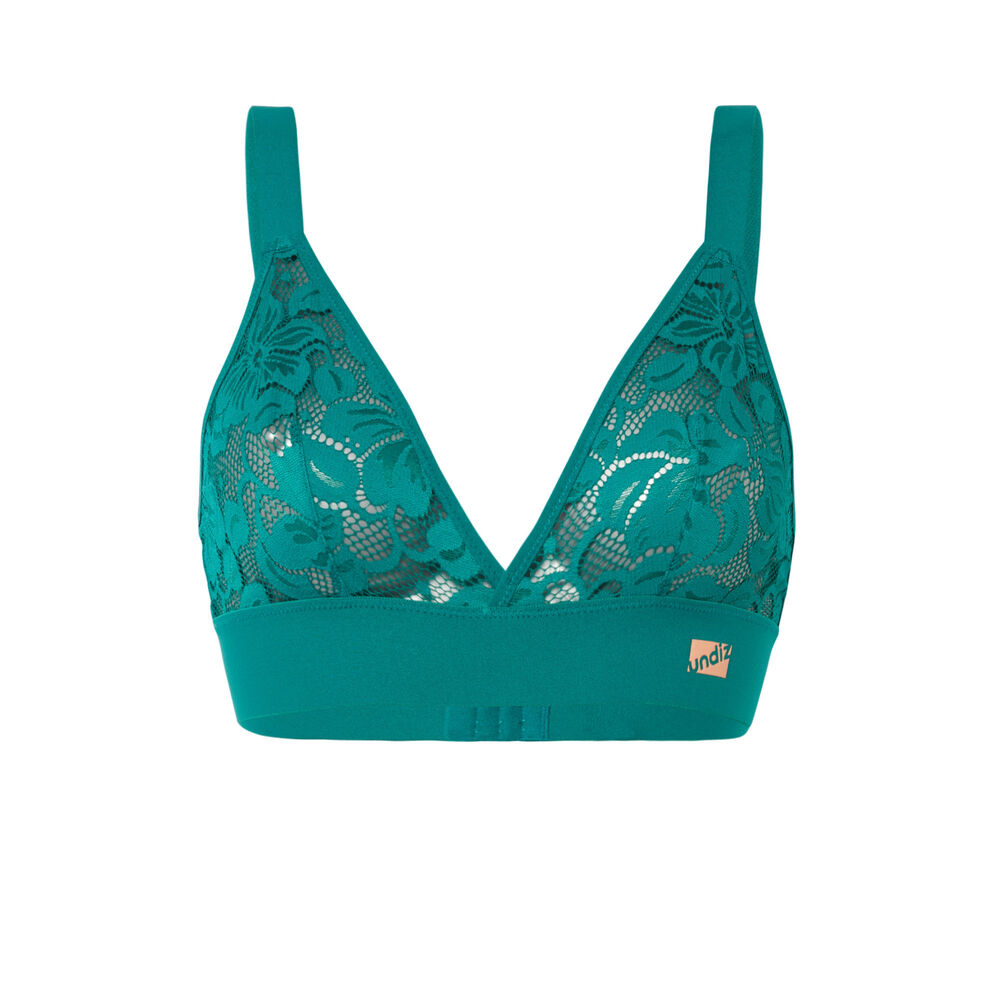 Soutien-gorge triangle à dentelle florale sans armatures - vert vert.