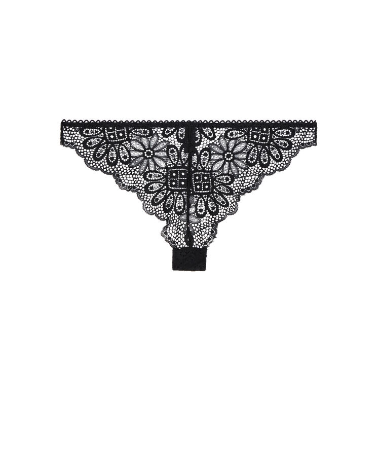 Tanga en dentelle détail bijou - noir noir.
