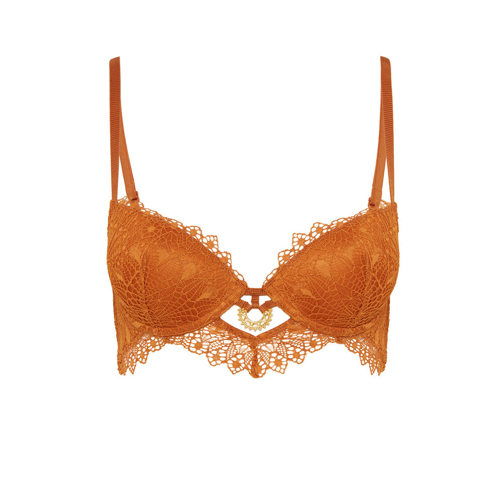 Soutien-gorge bustier push-up à détail bijou - marron marron.