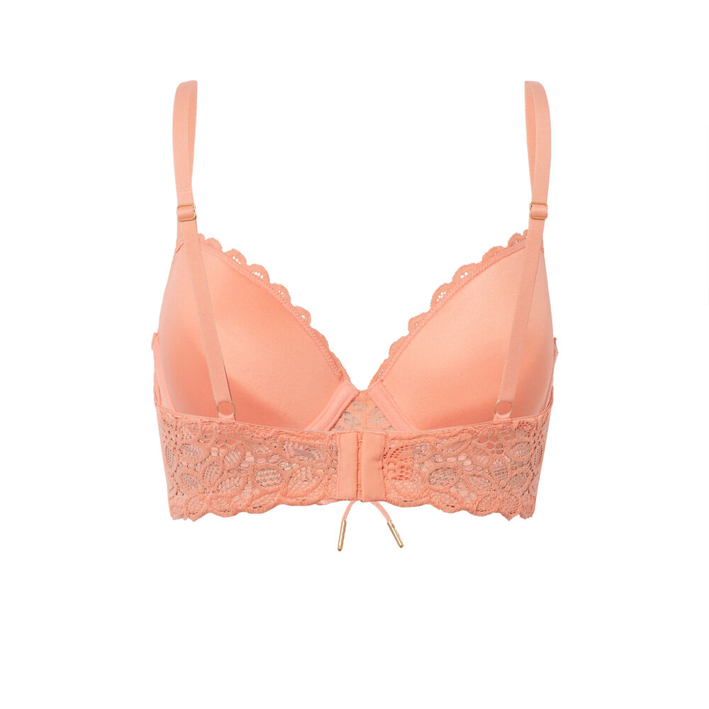 Soutien-gorge ampli en dentelle fleurs détail noeud - peach orange.
