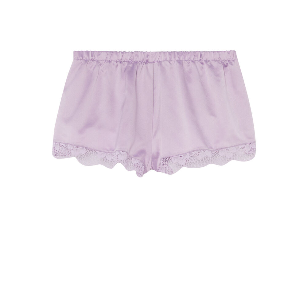 Short satiné et bords en dentelle - lilas violet.