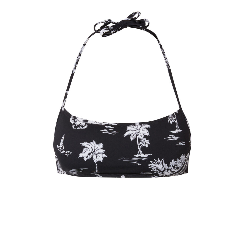 Haut de maillot de bain bandeau motifs palmiers - noir noir.
