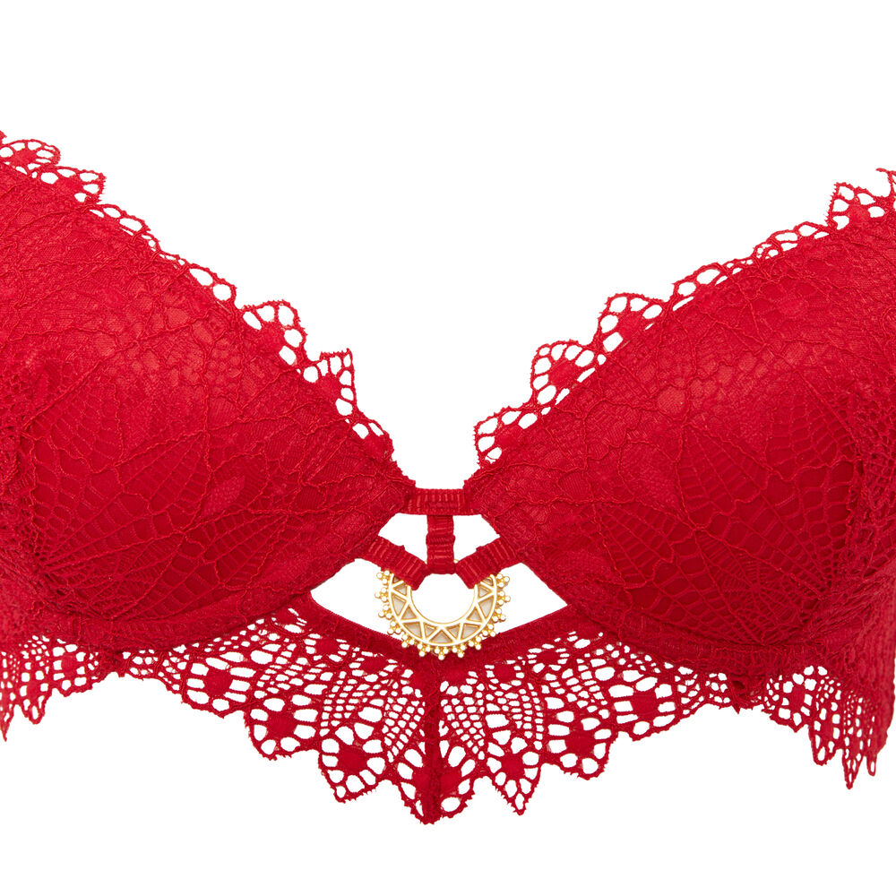 Soutien-gorge bustier push-up à détail bijoux - rouge rouge.
