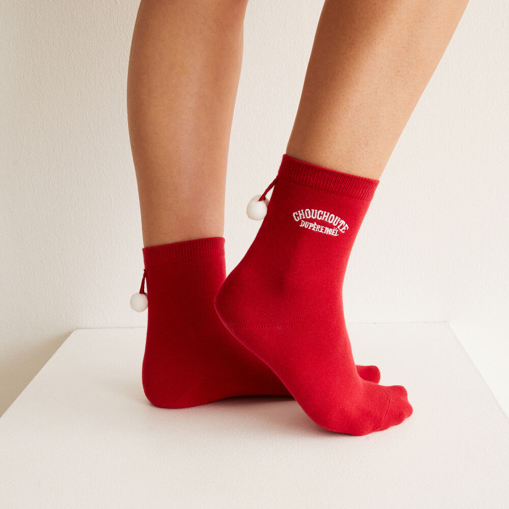 Duo tanga et chaussettes à message chouchoute - rouge rouge.