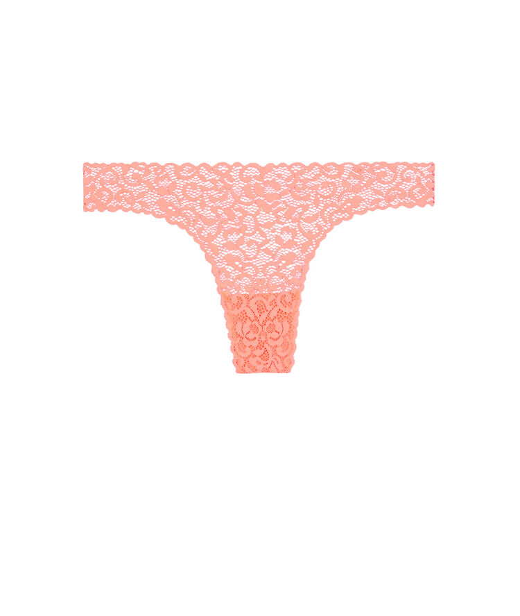 Tanga dentelle fleurie - corail corail.