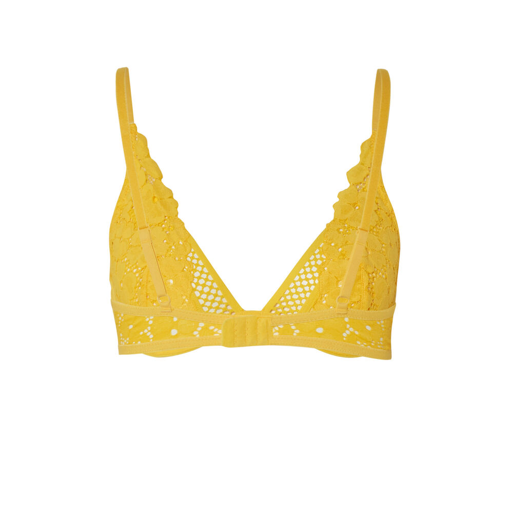 Soutien-gorge corbeille en dentelle fleurs et résille - jaune jaune.