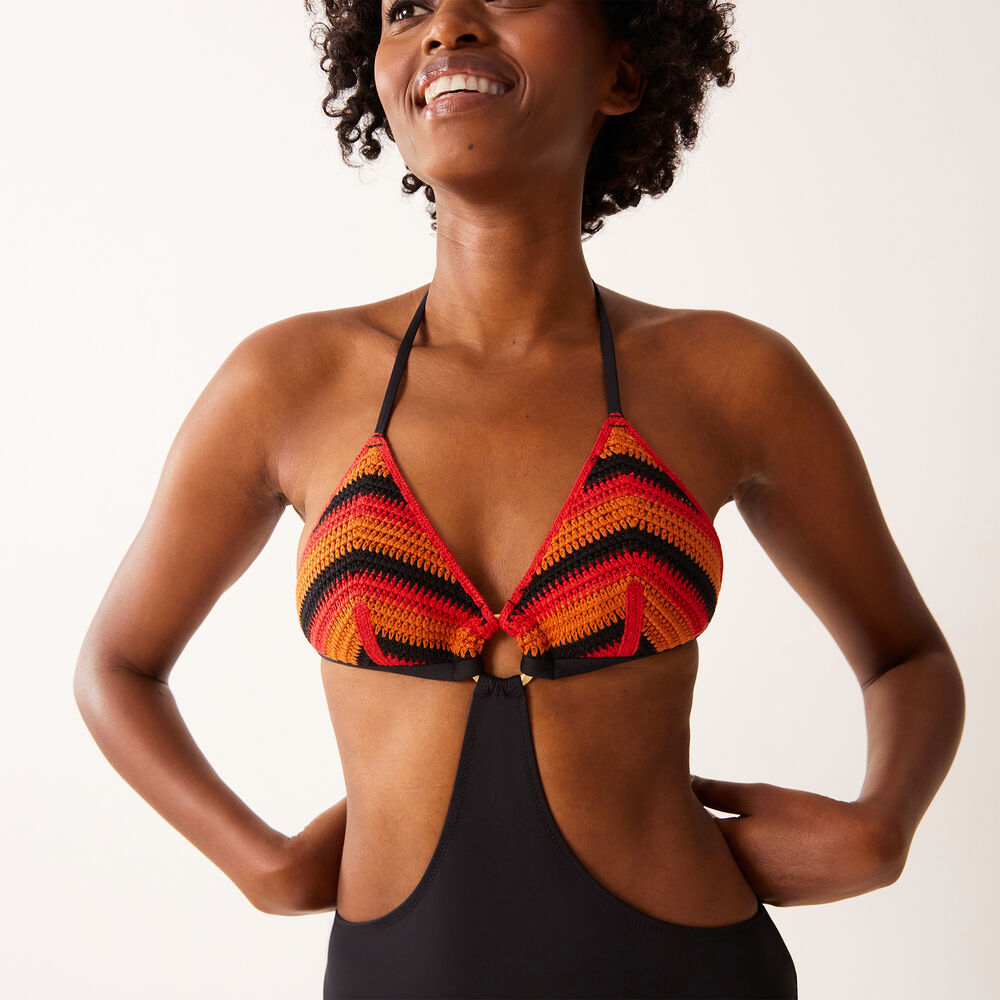 Maillot une pièce effet broderie à détail anneau - noir noir.