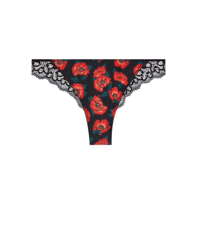 Tanga dentelle imprimé fleuri - noir noir.
